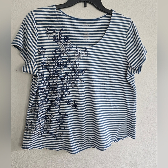 St John's Bay Blouse Women PXL Floral Short Sleeve Embroidery Lightweight - Picture 3 of 10